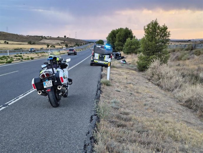 Punto de la A-23, (Sagunto- Francia), a la altura de Almudévar, donde este domingo se ha producido un accidente de tráfico en el que ha resultado herido un joven de 23 años.