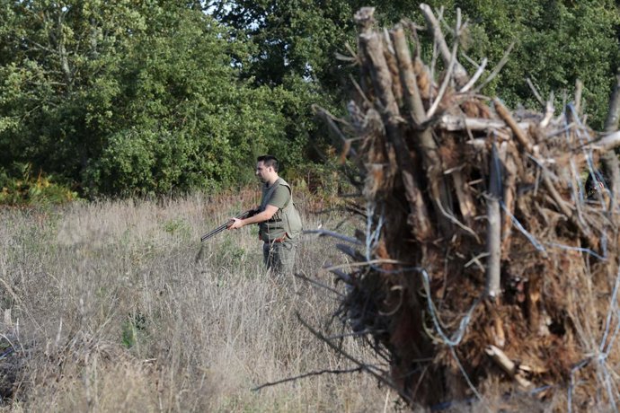 Archivo - Arquivo - Um caçador pertencente à Reserva de Caça de Cela caminha pela área de caça Tecor Santa Isabel em busca de caça menor, em 16 de outubro de 2022, em Vilela, Outeiro de Rei, Lugo, Galícia (Espanha). O período geral de caça para a prática 