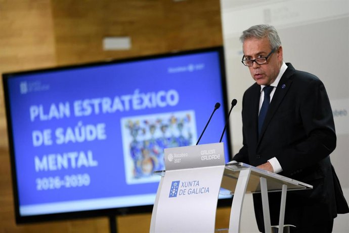 O conselleiro de Sanidade, Antonio Gómez Caamaño, informa en rolda de prensa da aprobación do Plan de Saúde Mental 2026-2030 por parte do Consello da Xunta.