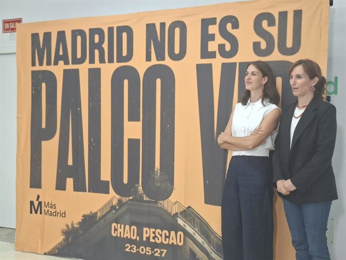 La portavoz de Más Madrid y ministra de Sanidad, Mónica García, y la portavoz de Más Madrid en el Ayuntamiento, Rita Maestre, han presentado este lunes en la sede del partido la campaña, bajo el lema 'Madrid no su palco VIP'