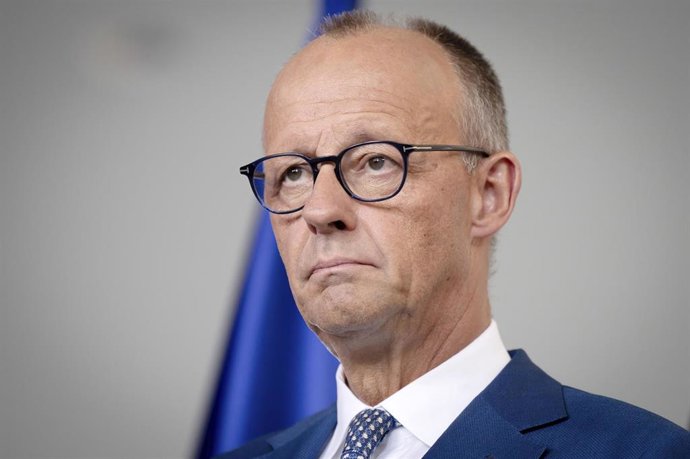 El canciller alemán, Friedrich Merz, durante una rueda de prensa en Berlín.  