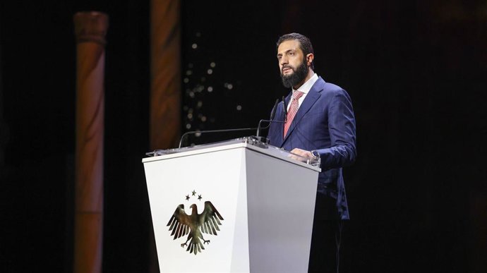 26 de agosto de 2026, Síria, Síria, República Árabe da Síria: O presidente sírio Ahmed al-Sharaa inaugura a 63ª Feira Internacional de Damasco no Palácio de Conferências, em Damasco, Síria, em 26 de agosto de 2026, na presença de autoridades e dignitários