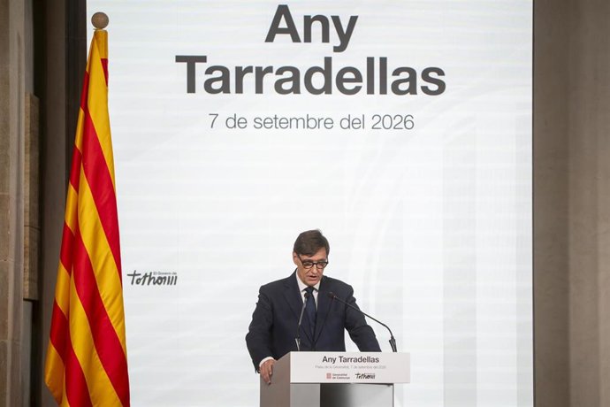 El presidente de la Generalitat, Salvador Illa, durante el inicio del Any Tarradellas, a 7 de septiembre de 2026, en Barcelona, Catalunya (España). 