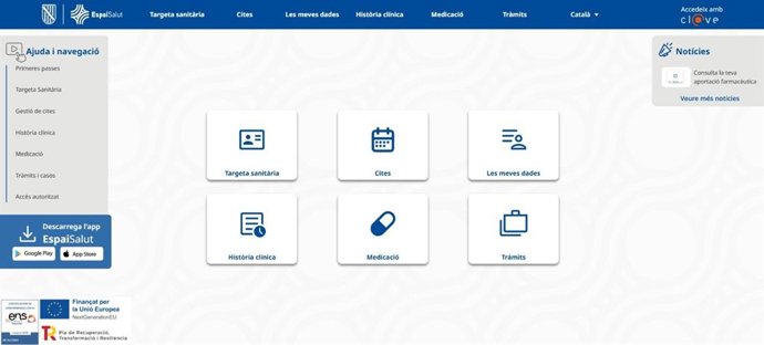 Pantalla de EspaiSalut para la realización de trámites.