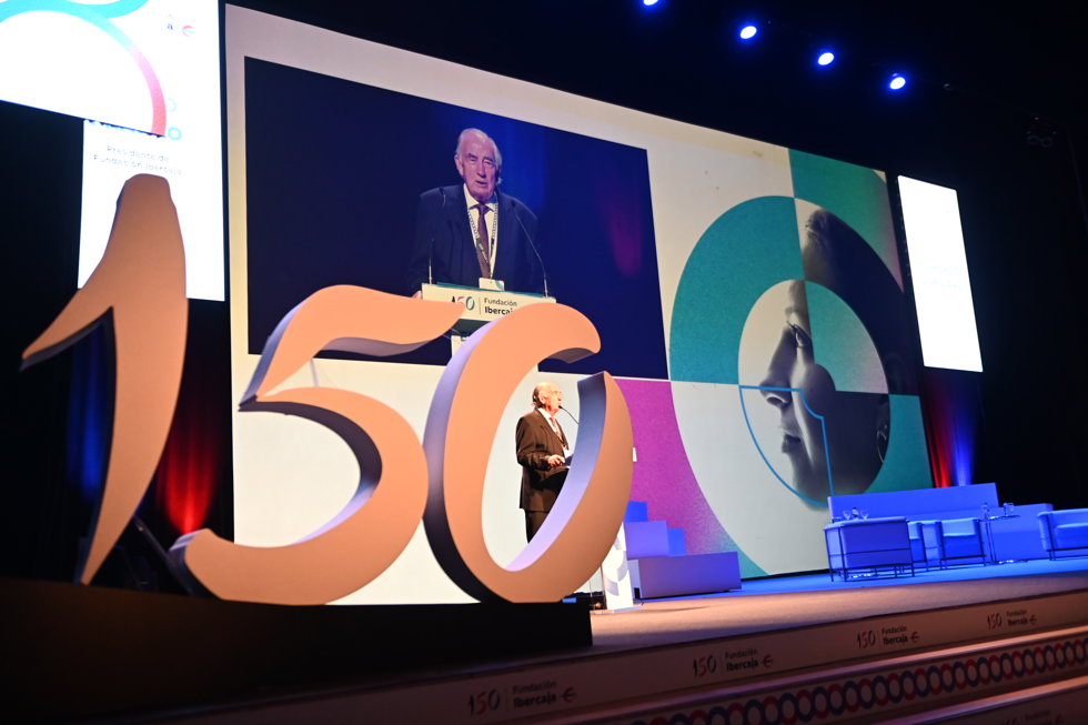 El Presidente de Fundación Ibercaja, Amado Franco, durante la celebración de la primera jornada del Congreso "La oportunidad del futuro", a 18 de junio de 2026, en Zaragoza, Aragón  (España).