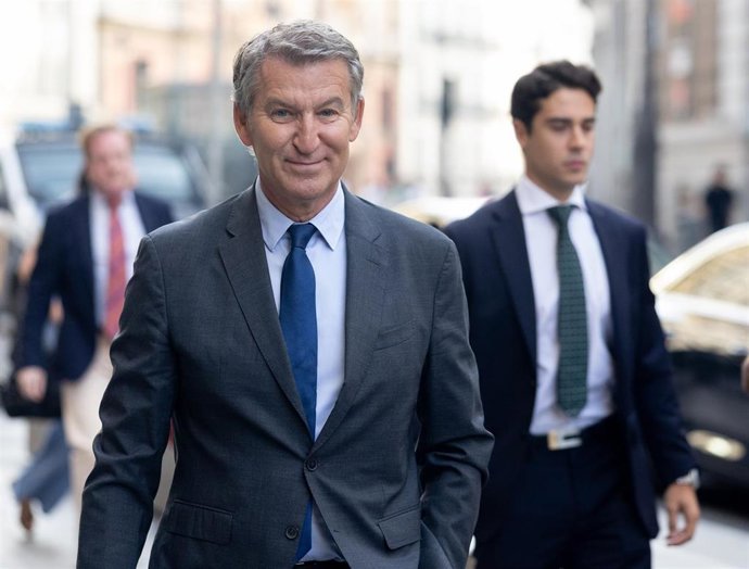 El presidente del PP, Alberto Núñez Feijóo, durante un desayuno informativo de Fórum Europa, en el Four Seasons Hotel Madrid, a 7 de septiembre de 2026, en Madrid (España).
