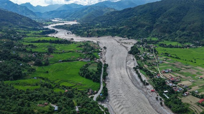 Vista aérea de Nuwakot (Nepal), tras las inundaciones del 26 de agosto.