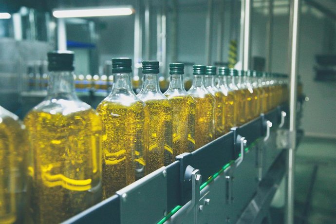 Archivo - Línea de envasado de aceite de oliva.
