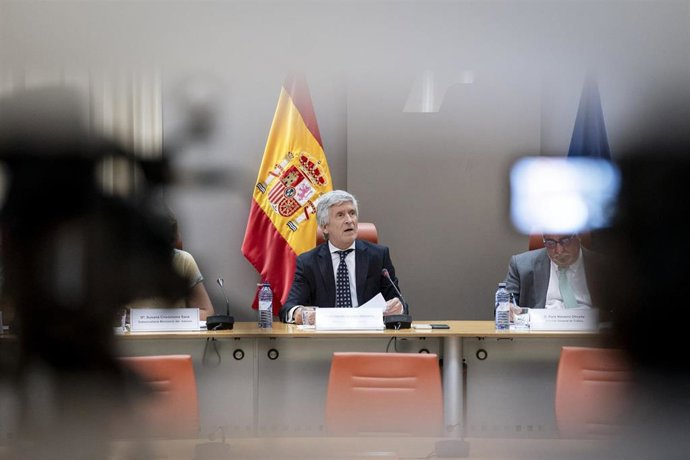 El ministro del Interior, Fernando Grande-Marlaska, durante una comparecencia ante los medios de comunicación. 