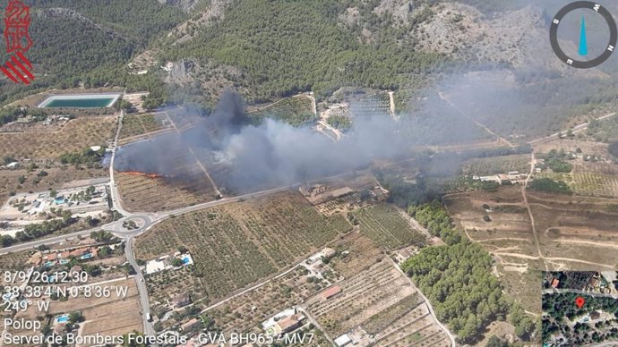 Imatge de l'incendi de vegetació de Polop