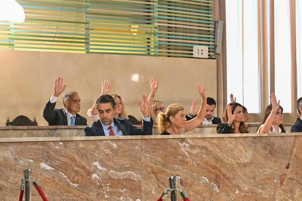 Concejales del equipo de gobierno del Ayuntamiento de Almería durante una de las votaciones del Pleno.