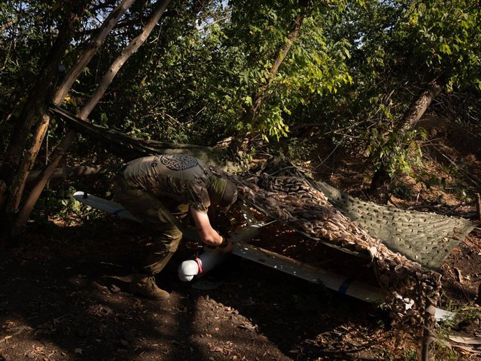 August 29, 2026, Dnipropetrovsk, Ukraine: DNIPROPETROVSK REGION, UKRAINE â€” AUGUST 29, 2026: A Ukrainian serviceman from the aerial reconnaissance unit of the 148th Separate Artillery Brigade works during an operation in the Oleksandrivka sector.