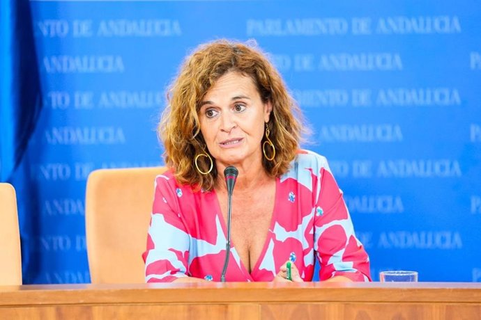 La diputada de Por Andalucía Esperanza Gómez, en rueda de prensa en el Parlamento.