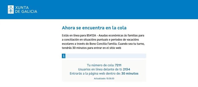 Comienza el plazo para pedir el Bono Concilia de la Xunta, con colas virtuales de miles de personas y esperas de más de una hora.