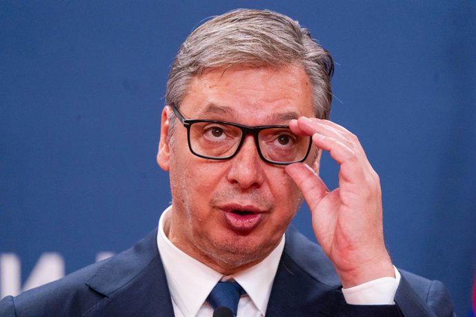 Archivo - August 8, 2026, Belgrade, Central Serbia, Serbia: 202688, Belgrade, Serbia - Serbian President VUCIC ALEKSANDAR hosts Ukrainian President VOLODYMYR ZELENSKYY during his official visit to the Republic of Serbia at the Palace of Serbia. Serbian Pr