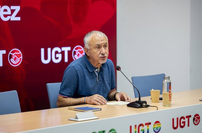 El secretario general de UGT, Pepe Álvarez, ofrece un desayuno informativo de inicio de curso, en la sede de UGT, a 9 de septiembre de 2026, en Madrid (España).  