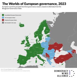 Three worlds of governance in Europe: The new report, based on the Berggruen Governance Index (BGI) 2026, divides the European countries analysed into three groups. These are "Consolidated European Democracies",