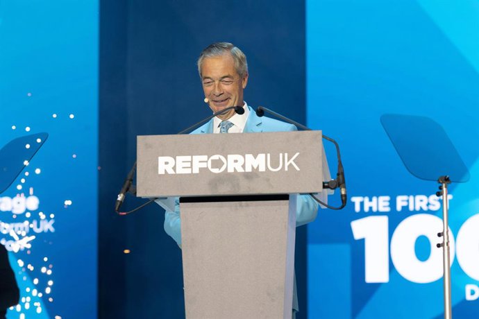 5 de setembro de 2026, Birmingham, Reino Unido: O líder do Partido Reform UK, Nigel Farage, profere um discurso aos membros do partido na conferência nacional do Partido Reform UK, realizada no Centro Nacional de Exposições, em Birmingham. O terceiro dia 