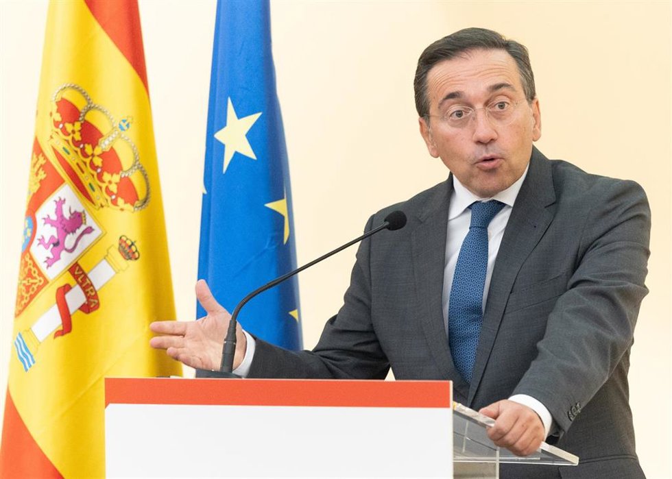 El ministro de Asuntos Exteriores, Unión Europea y Cooperación, José Manuel Albares, en la sede de la Agencia Española de Cooperación Internacional para el Desarrollo (AECID), a 7 de julio de 2026, en Madrid (España). 