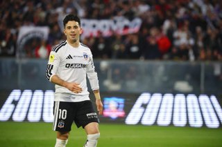 Futbol, Colo Colo vs Audax Italiano Fecha 21, Liga de Primera 2026. El jugador de Colo Colo Lautaro Pastran celebra un gol contra Audax Italiano durante el partido de la Liga de primera disputado en el estadio Monumental de Santiago,