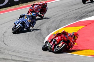 Imagen de Marc Márquez, Álex Márquez y Pecco Bagnaia en MotorLand Aragón.