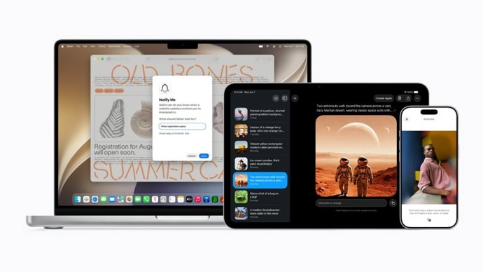 Imagem dos dispositivos da Apple com a IA Siri.