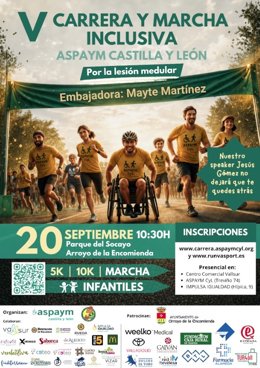 Aspaym CyL celebra el 20 de septiembre la V Carrera y Marcha Inclusiva con Mayte Martínez como embajadora.