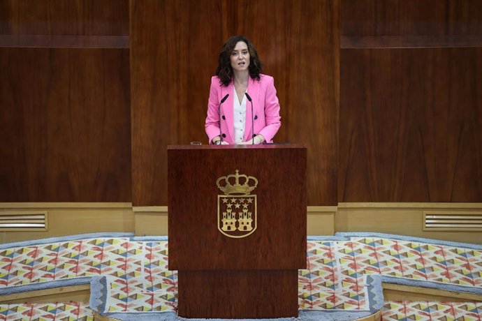 La presidenta de la Comunidad de Madrid, Isabel Díaz Ayuso, durante el debate sobre el Estado de la Región en la Asamblea de Madrid, a 10 de septiembre de 2026, en Madrid (España). 