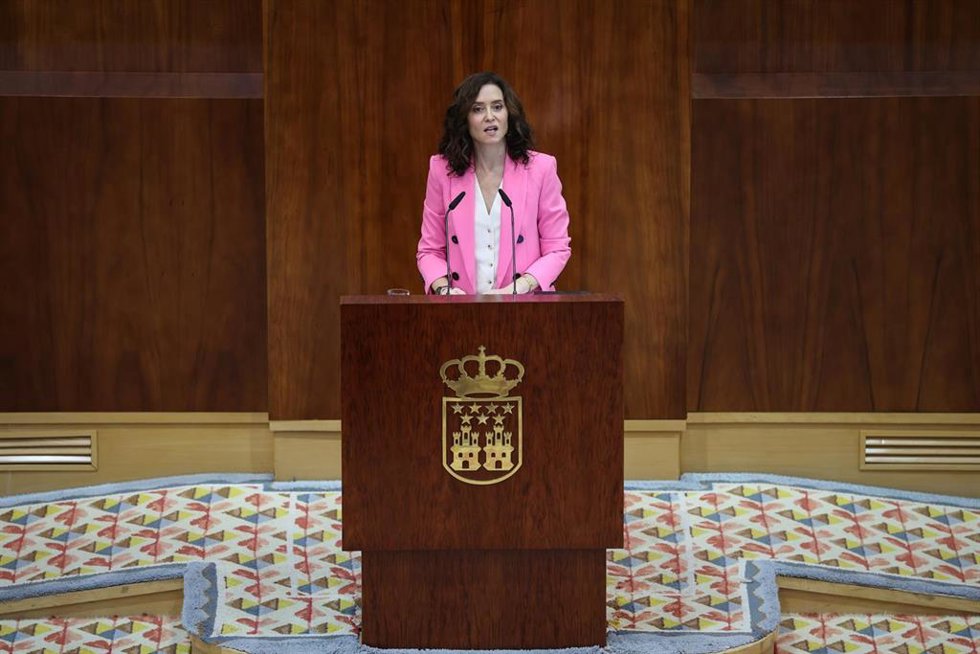 La presidenta de la Comunidad de Madrid, Isabel Díaz Ayuso, durante el debate sobre el Estado de la Región en la Asamblea de Madrid, a 10 de septiembre de 2026, en Madrid (España). 