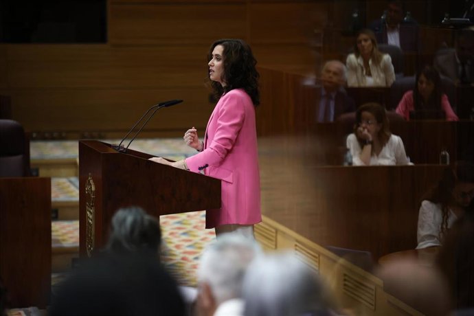 La presidenta de la Comunidad de Madrid, Isabel Díaz Ayuso, durante el debate sobre el Estado de la Región en la Asamblea de Madrid, a 10 de septiembre de 2026, en Madrid (España). 