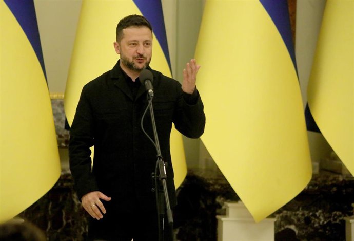 El presidente de Ucrania, Volodimir Zelenski, durante un acto en Kiev en agosto de 2026 (archivo)