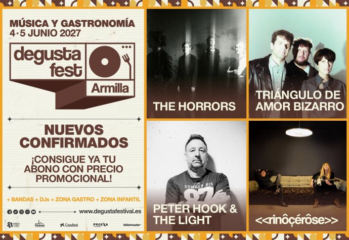 The Horrors y Triángulo de Amor Bizarro se suman a Peter Hook & The Light y <<rinôçérôse>> en la edición de 2027 de Degusta Fest Armilla que se celebrará en Fermasa los días 4 y 5 de junio.