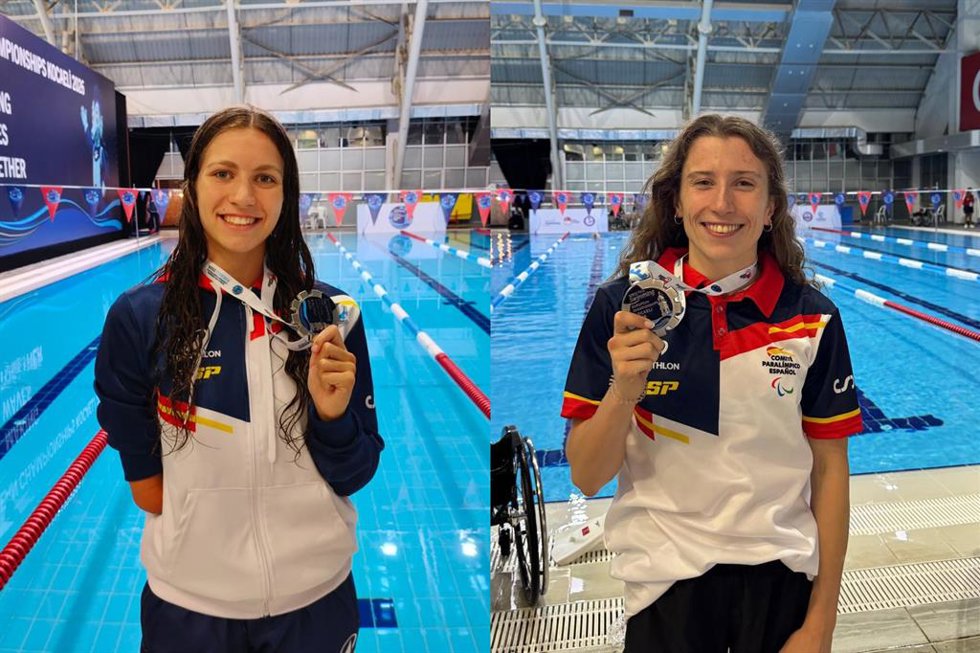 Tasy Dmytriv y Nahia Zudaire, en el Campeonato de Europa de natación paralímpica de 2026.