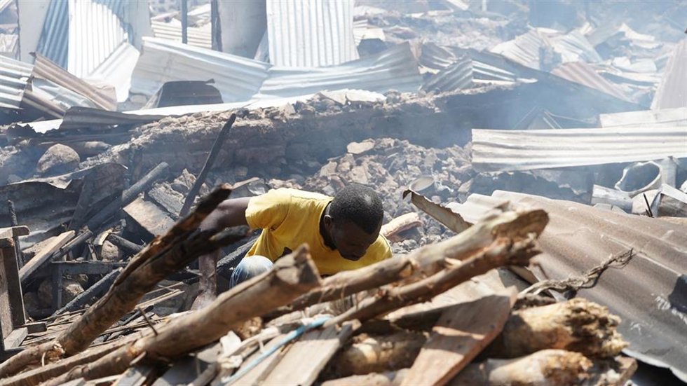 Zona afectada por el incendio en Bukavu, en el este de RDC