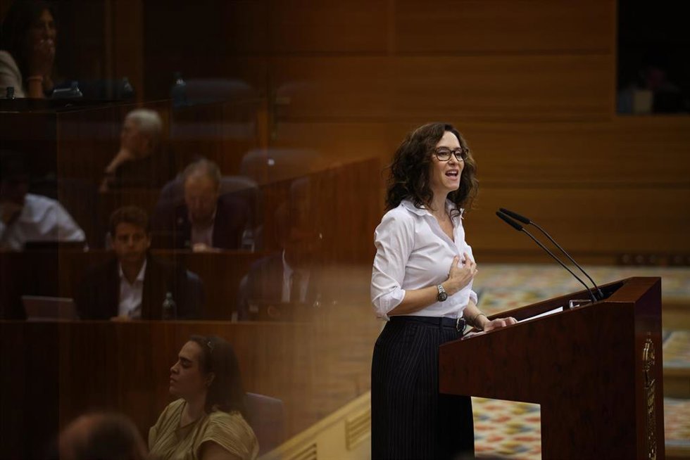 La presidenta de la Comunidad de Madrid, Isabel Díaz Ayuso, durante el debate sobre el Estado de la Región en la Asamblea de Madrid, a 11 de septiembre de 2026, en Madrid (España). 