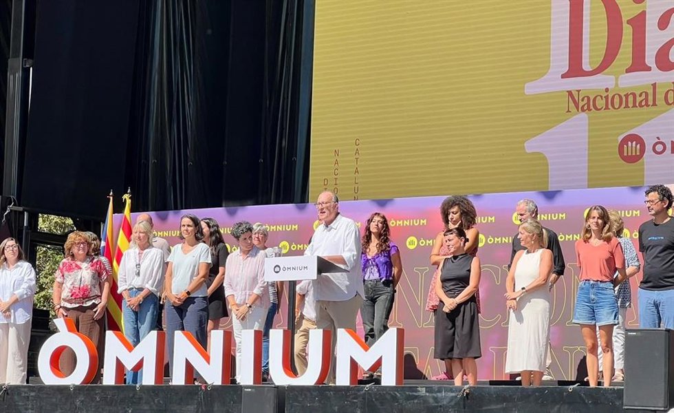 El presidente de Òmnium Cultural, Xavier Antich, en el tradicional acto de la entidad este viernes con motivo de la Diada de Catalunya