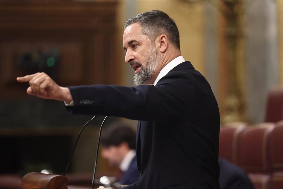 Archivo - El presidente de Vox, Santiago Abascal, interviene durante una sesión plenaria en el Congreso.