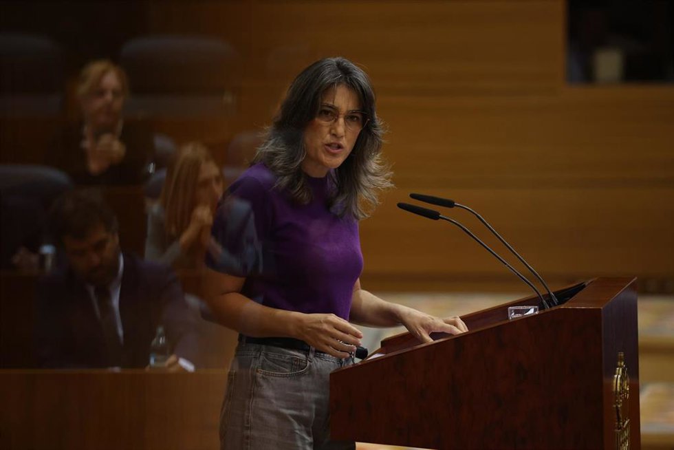 La portavoz de Más Madrid en la Asamblea de Madrid, Manuela Bergerot, durante el debate sobre el Estado de la Región en la Asamblea de Madrid, a 11 de septiembre de 2026, en Madrid (España).