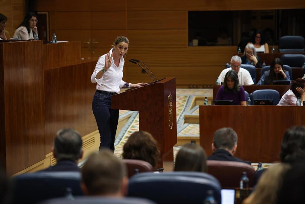 La portavoz del grupo socialista en la Asamblea, Mar Espinar, durante el debate sobre el Estado de la Región en la Asamblea de Madrid, a 11 de septiembre de 2026, en Madrid (España). La presidenta de la Comunidad de Madrid, Isabel Díaz Ayuso, reivindicó l