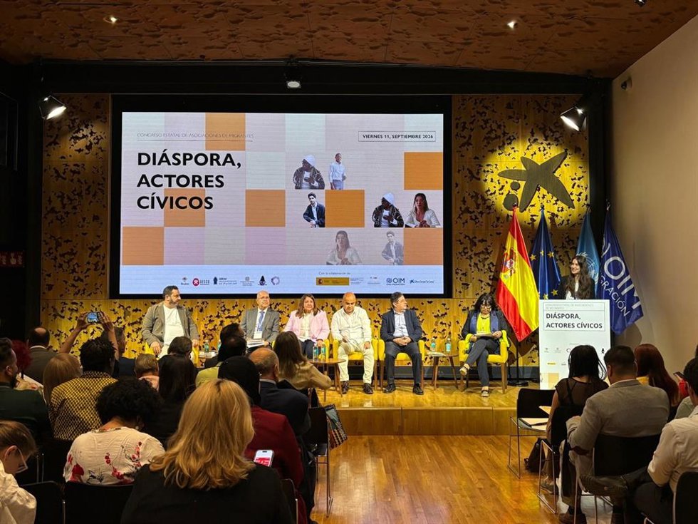 Participantes en el Congreso Estatal de Asociaciones de Migrantes 'Diáspora, actores cívicos: participación, ciudadanía y cohesión social', en CaixaForum Madrid.