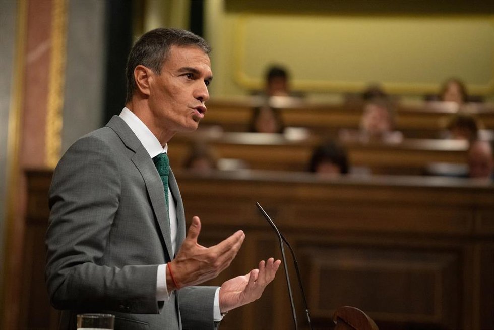 El presidente del Gobierno, Pedro Sánchez, interviene durante una sesión plenaria en el Congreso de los Diputados, a 3 de septiembre de 2026, en Madrid (España). 