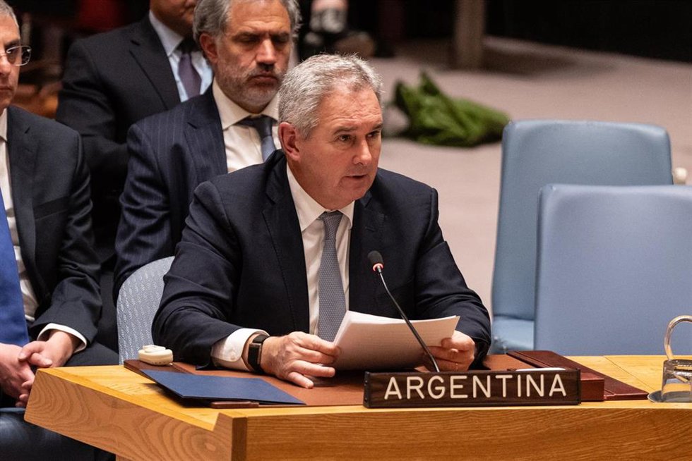 Archivo - El ministro de Exteriores de Argentina, Pablo Quirno, durante una sesión en el Consejo de Seguridad de la ONU.