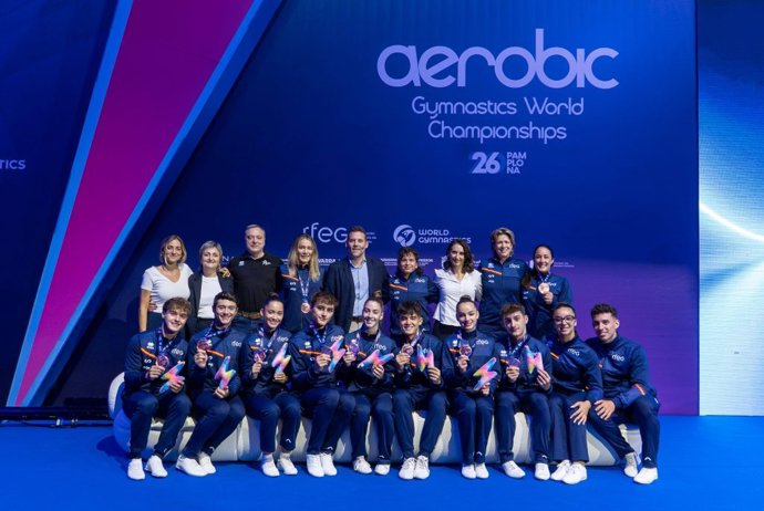 España con la medalla de bronce por Equipos en el Mundial 2026 de Gimnasia Aeróbica de Pamplona (Navarra)