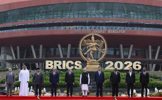 12 de setembro de 2026, Rússia, Rússia, Federação Russa: O presidente russo, Vladimir Putin, participa da 18ª Cúpula do BRICS ao lado dos líderes dos países membros do grupo em Nova Délhi, Índia, em 12 de setembro de 2026. Organizada pela Índia, a cúpula 