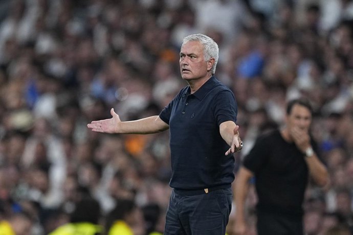 Jose Mourinho, head coach of Real Madrid CF, gestures during the Spanish League, LaLiga EA Sports, football match played between Real Madrid and Rayo Vallecano at Bernabeu stadium on September 12, 2026, in Madrid, Spain.