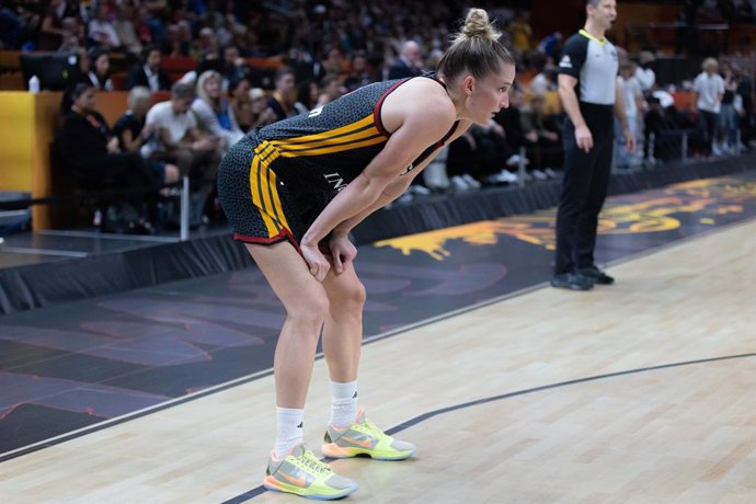 September 12, 2026, Berlin, Germany: Leonie Fiebich of Germany seen in action during the semifinal of the 2026 FIBA Women's World Cup between France and Germany at Uber Arena. Final score: France 86 -64 Germany.