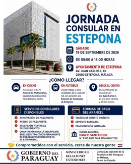 Cartel de la Jornada Consular de Paraguay en Estepona (Málaga).