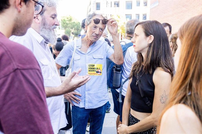 La secretaria general de Podemos, Ione Belarra, durante una concentración para protestar por la celebración del Gran Premio de Fórmula 1, a 13 de septiembre de 2026, en Madrid (España). 