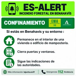 Imagen del mensaje Es-Alert de la Agencia de Emergencias 112 Andalucía.