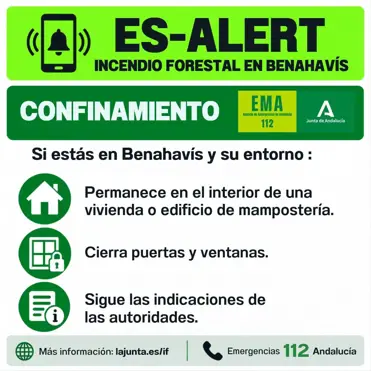 Imagen del mensaje Es-Alert de la Agencia de Emergencias 112 Andalucía.